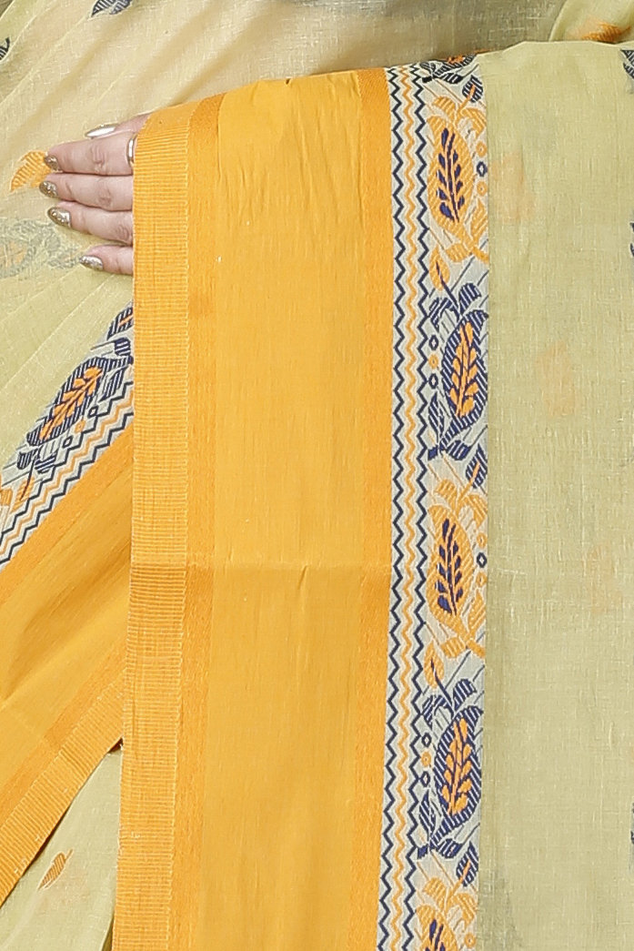 Light Yellow Pure Cotton Provati Tant Saree (1074)